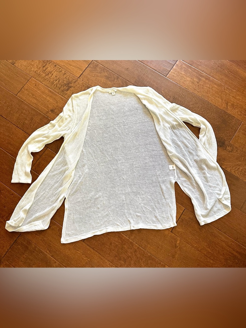 J.Jill Linen Blend Open Front Cardigan L Petite Ivory Longline - Picture 4 of 9